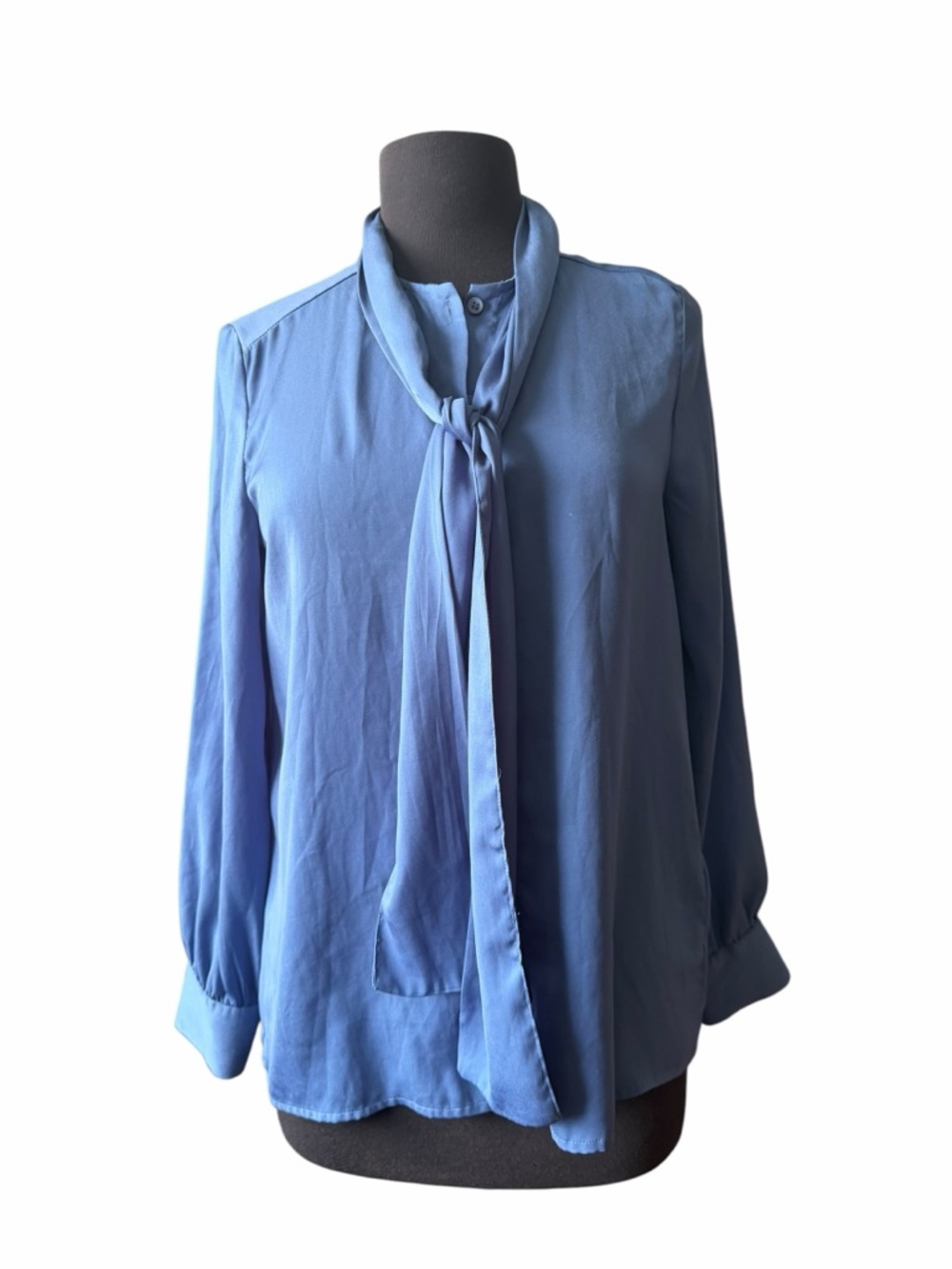 H&M Powder Blue Tie-Neck Long Sleeve Blouse